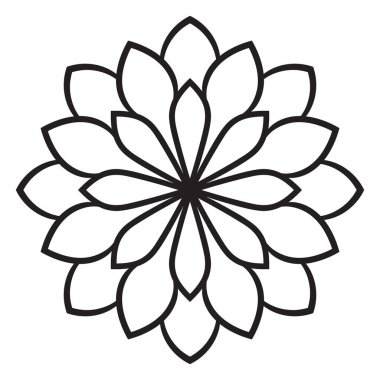 Siyah çizgili çiçek mandala. Beyaz arkaplanda izole edilmiş boyama kitabı için karalama yuvarlak dekoratif öğe. Çiçekli geometrik çember. Vektör illüstrasyonu. 