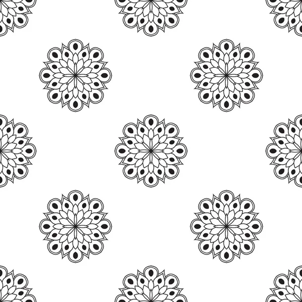 Süslü mandala ile kusursuz bir şablon. Soyut yuvarlak karalama çiçek arkaplanı. Çiçekli geometrik çember. Vektör illüstrasyonu.  