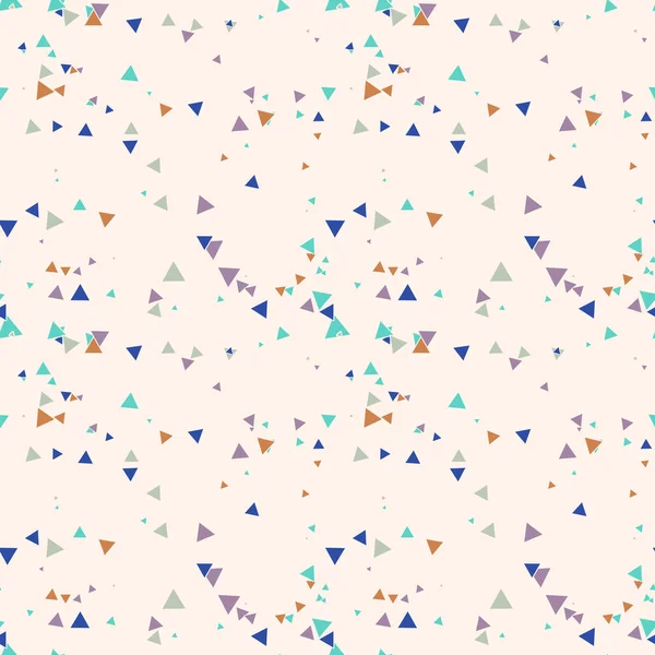 Soyut Memphis pürüzsüz deseni, renkli kaotik küçük üçgenler. Sonsuz üçgen dağınık geometrik desen. Renkli Terrazzo fayansları. Vektör illüstrasyonu. 