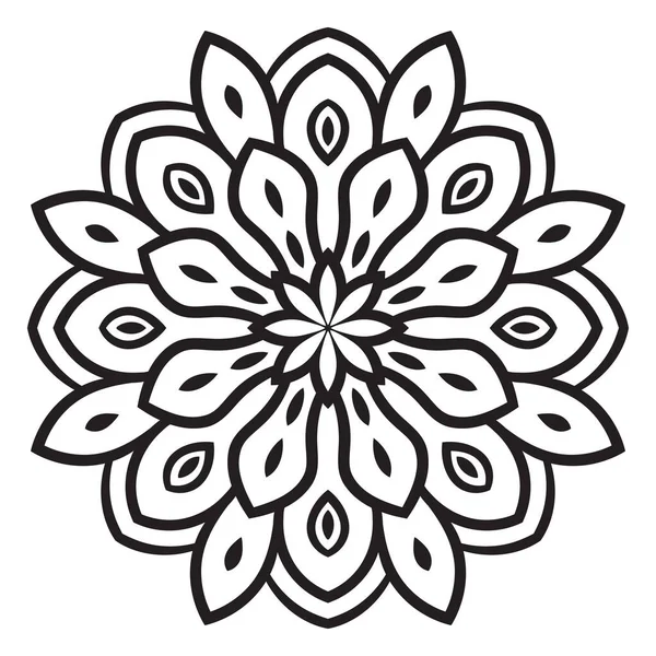 Zwarte Omtrek Bloem Mandala Doodle Ronde Decoratieve Element Voor Kleurboek — Stockvector