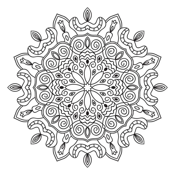 Zwarte Omtrek Bloem Mandala Doodle Ronde Decoratieve Element Voor Kleurboek — Stockvector