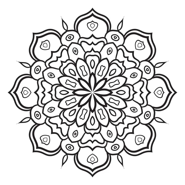 Mandala Flores Contorno Negro Doodle Elemento Decorativo Redondo Para Colorear — Archivo Imágenes Vectoriales