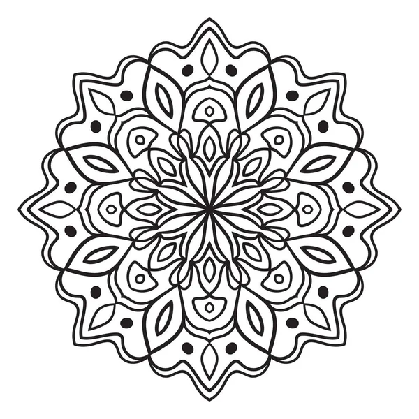 Zwarte Omtrek Bloem Mandala Doodle Ronde Decoratieve Element Voor Kleurboek — Stockvector