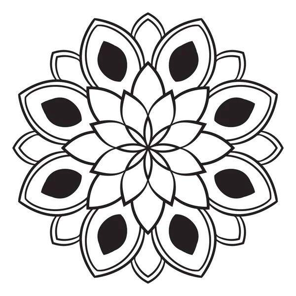 Zwarte Omtrek Bloem Mandala Doodle Ronde Decoratieve Element Voor Kleurboek — Stockvector