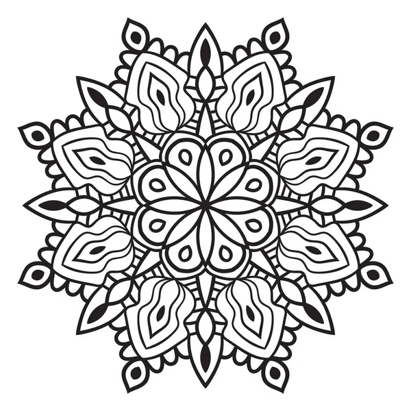 Mandala Flor Contorno Preto Doodle Redondo Elemento Decorativo Para Colorir — Vetor de Stock