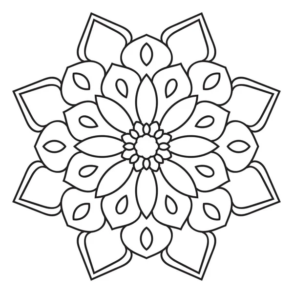 Mandala Flores Contorno Negro Doodle Elemento Decorativo Redondo Para Colorear — Archivo Imágenes Vectoriales