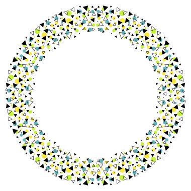 Üçgenlerin geometrik yuvarlak çerçevesi, beyaz arkaplanda izole edilmiş noktalar. Geometrik daire elementi. Vektör illüstrasyonu.
