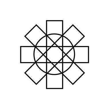 Beyaz arka planda izole edilmiş düz stil çizgi çizgisi coğrafi logosu. Geometrik ikon, fantezi sembolü. Vektör illüstrasyonu.   