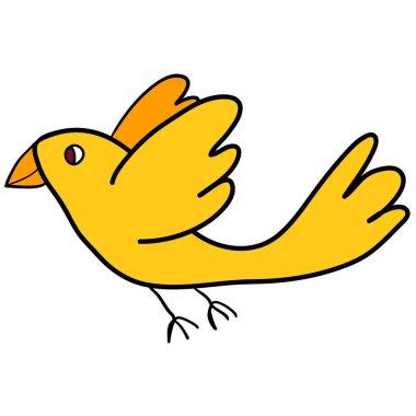 Çizgi filmdeki uçan kuş beyaz arka planda izole edilmiş. Vektör illüstrasyonu.  