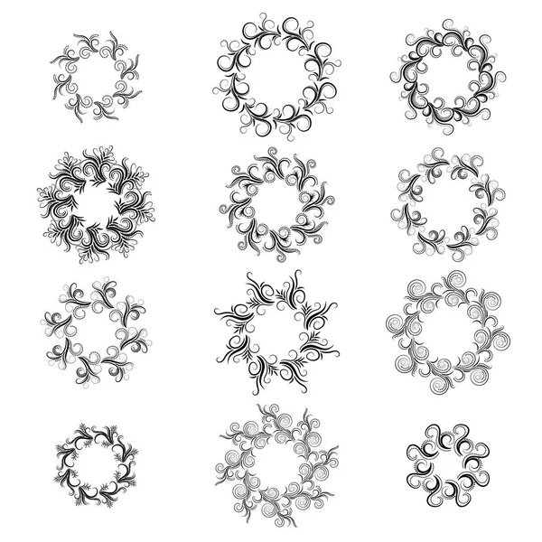 Curly Frame Set Isolated White Vector Illustration — Stock Vector