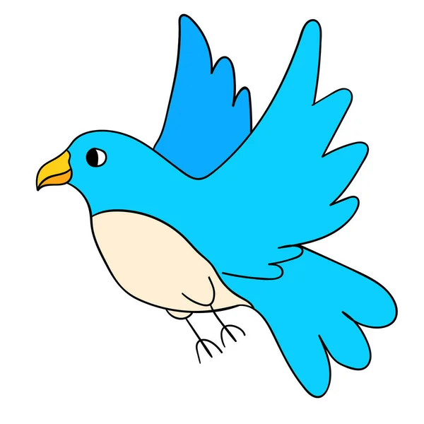 白い背景に隔離された漫画の青い空飛ぶ鳥 ベクターイラスト — ストックベクタ