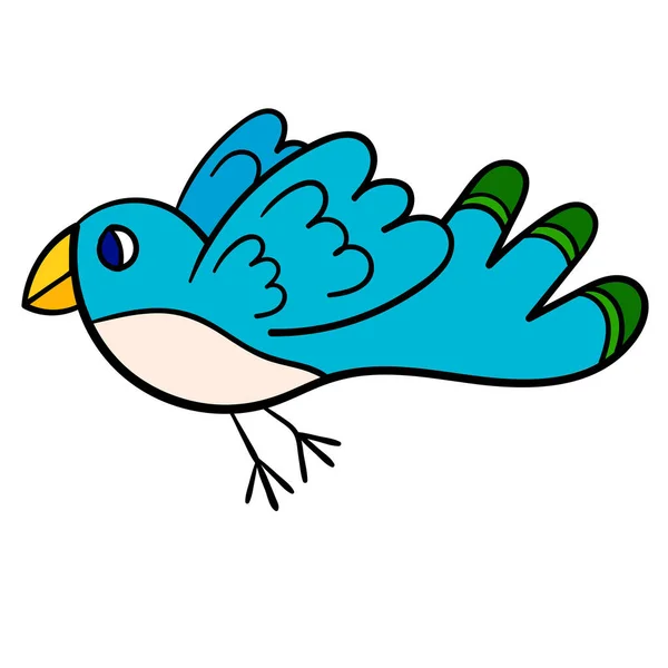 Cartoon Blauwe Vliegende Vogel Geïsoleerd Witte Achtergrond Vectorillustratie — Stockvector