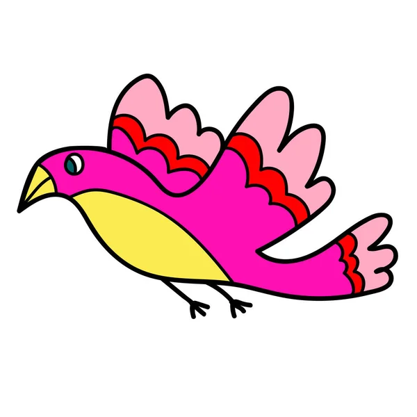 Desenhos Animados Doodle Voando Pássaro Isolado Fundo Branco Ilustração Vetorial — Vetor de Stock