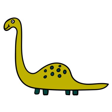 Çizgi film karalama doğrusal dinozor, diplodocus beyaz arka planda izole. Vektör illüstrasyonu. 