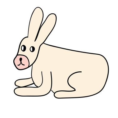 Beyaz arka planda izole edilmiş şirin beyaz tavşan çizgi filmi. Vektör illüstrasyonu. 