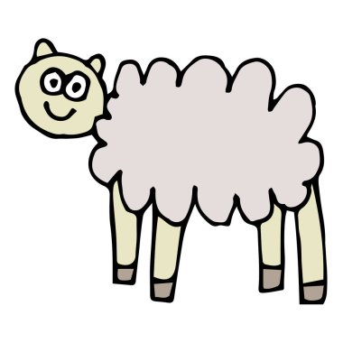 Çizgi film karalaması doğrusal koyun beyaz arka planda izole edilmiş. Çocuksu bir çiftlik hayvanı. Vektör illüstrasyonu.   