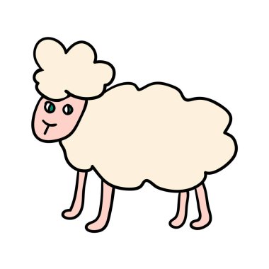 Çizgi film karalaması doğrusal koyun beyaz arka planda izole edilmiş. Vektör illüstrasyonu.  