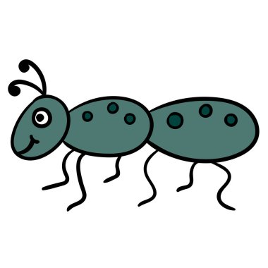 Beyaz arka planda izole edilmiş şirin karikatür doğrusal karınca. Vektör illüstrasyonu. 