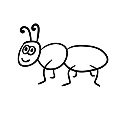 Beyaz arka planda izole edilmiş şirin karikatür doğrusal karınca. Vektör illüstrasyonu.  