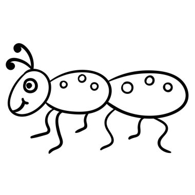 Beyaz arka planda izole edilmiş şirin karikatür doğrusal karınca. Vektör illüstrasyonu. 