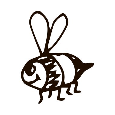 Beyaz arka planda izole edilmiş şirin çizgi film karalama doğrusal arısı. Vektör illüstrasyonu.  