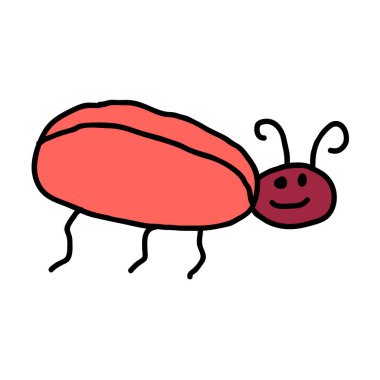 Beyaz arka planda izole edilmiş şirin çizgi film karalama doğrusal böceği. Vektör illüstrasyonu.