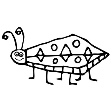 Beyaz arka planda izole edilmiş şirin çizgi film karalama doğrusal böceği. Çocuk tarzında bir böcek. Vektör illüstrasyonu. 