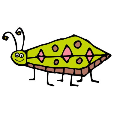 Beyaz arka planda izole edilmiş şirin çizgi film karalama doğrusal böceği. Çocuk tarzında bir böcek. Vektör illüstrasyonu. 