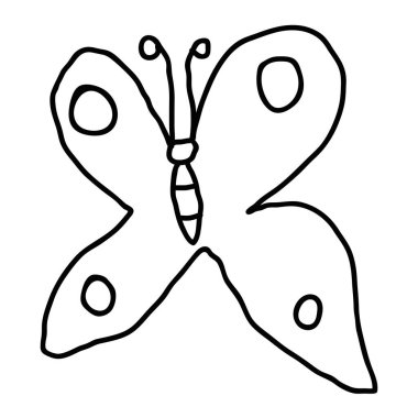 Çizgi film çizimi doğrusal kelebek beyaz arka planda izole edildi. Vektör illüstrasyonu. 