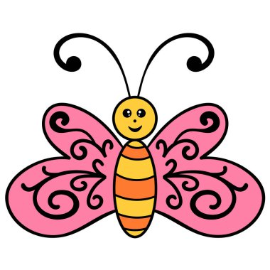 Kelebek, beyaz arka planda izole edilmiş çizgi film böceği. Vektör illüstrasyonu.