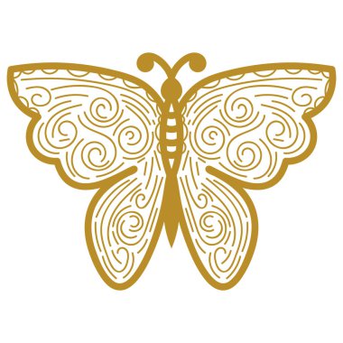 Beyaz arka planda izole edilmiş ince çizgili altın kelebek. Vektör illüstrasyonu.