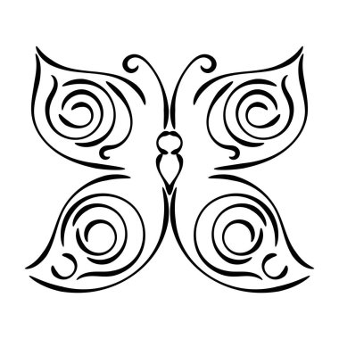 Beyaz arka planda izole edilmiş doğrusal kıvırcık el çizilmiş kelebek. Kelebek ikonu çizimi. Vektör illüstrasyonu.