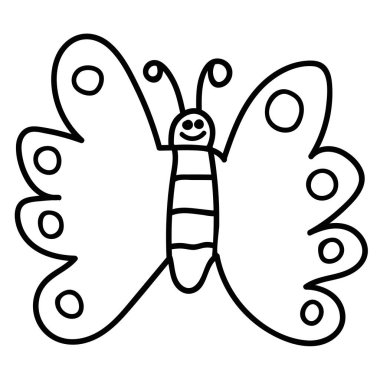 Çizgi film çizimi doğrusal kelebek beyaz arka planda izole edildi. Vektör illüstrasyonu.  