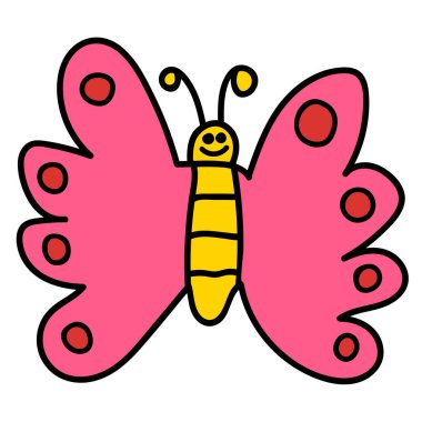 Çizgi film çizimi doğrusal kelebek beyaz arka planda izole edildi. Vektör illüstrasyonu.  