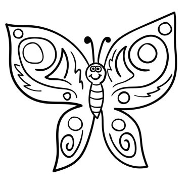 Çizgi film çizimi doğrusal kelebek beyaz arka planda izole edildi. Vektör illüstrasyonu.