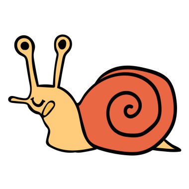 Çizgi film çizimi mutlu salyangoz beyaz arka planda izole. Vektör illüstrasyonu.