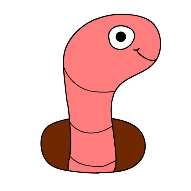 Çizgi film karalaması beyaz arka planda izole edilmiş mutlu solucan. Vektör illüstrasyonu.     