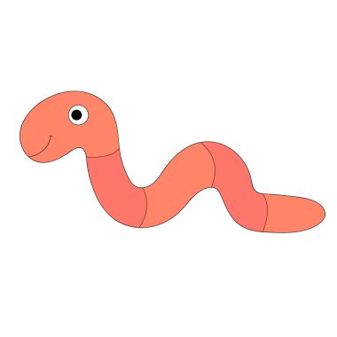 Çizgi film karalaması beyaz arka planda izole edilmiş mutlu solucan. Vektör illüstrasyonu.     