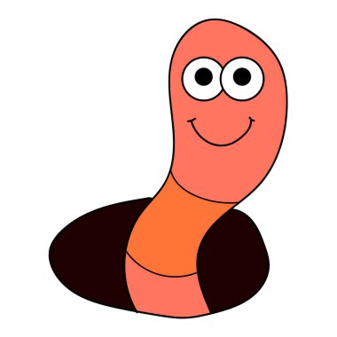 Çizgi film karalaması beyaz arka planda izole edilmiş mutlu solucan. Vektör illüstrasyonu.     