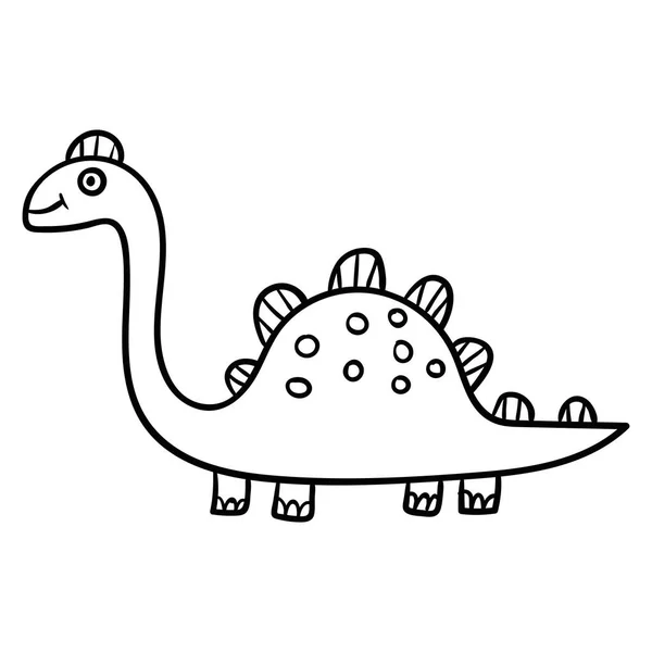 Kreskówkowy Bazgroł Liniowy Dinozaur Stegozaur Izolowany Białym Tle Ilustracja Wektora — Wektor stockowy