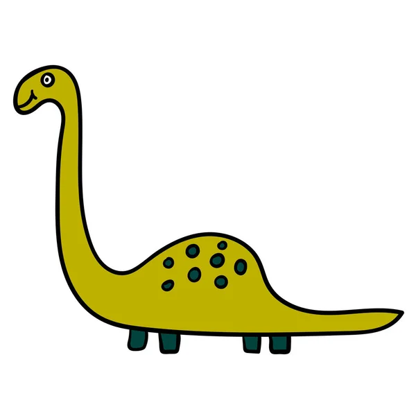 Desenhos Animados Doodle Dinossauro Linear Diplodocus Isolado Fundo Branco Ilustração — Vetor de Stock