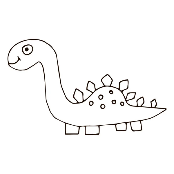 Cartoon Doodle Dinossauro Linear Stegosaurus Isolado Fundo Branco Ilustração Vetorial — Vetor de Stock