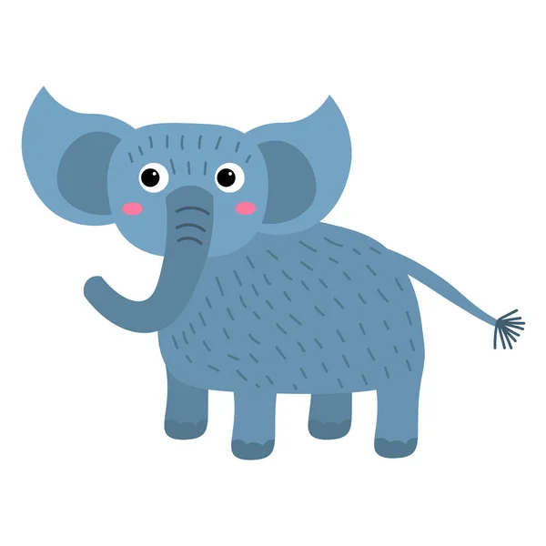 Dessin Animé Éléphant Mignon Dans Style Plat Enfantin Isolé Sur — Image vectorielle