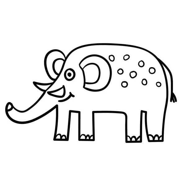 Cartoon Doodle Linear Elephant Isolated White Background Vector Illustration — Stock Vector