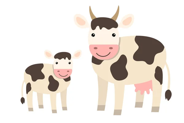 Cute Kreskówki Krowy Rodziny Płaskim Stylu Izolowane Białym Tle Zwierzęta — Wektor stockowy
