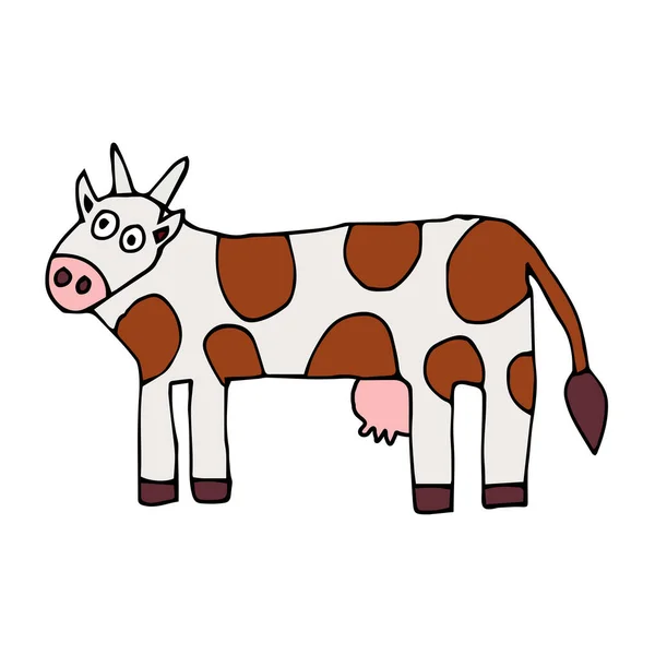 Cartoon Doodle Cow Isolated White Background Cute Hand Drawn Farm — Stock Vector