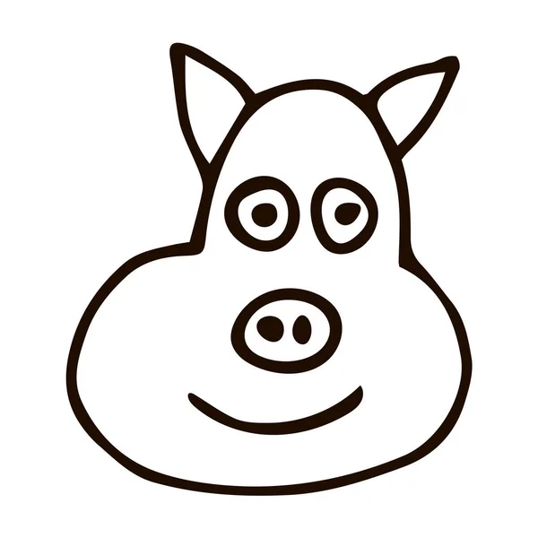 Cartoon Doodle Linear Pig Isolated White Background Vector Illustration — Stock Vector