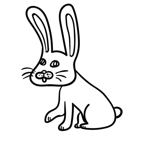 Dessin Animé Doodle Linéaire Drôle Lapin Lapin Isolé Sur Fond — Image vectorielle