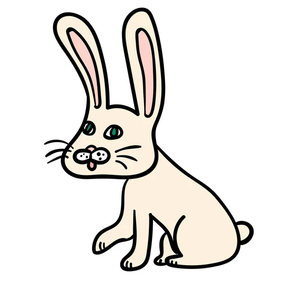 Dessin Animé Doodle Linéaire Drôle Lapin Lapin Isolé Sur Fond — Image vectorielle