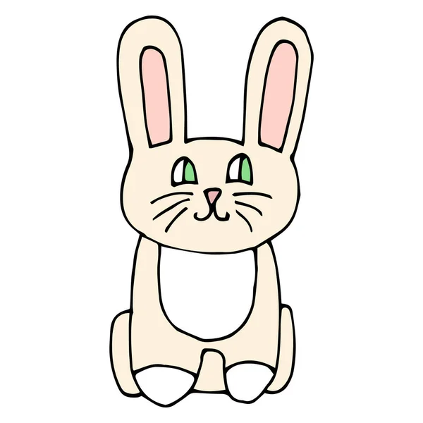 漫画のドアの線形面白いウサギ ウサギの白い背景に隔離された ベクターイラスト — ストックベクタ